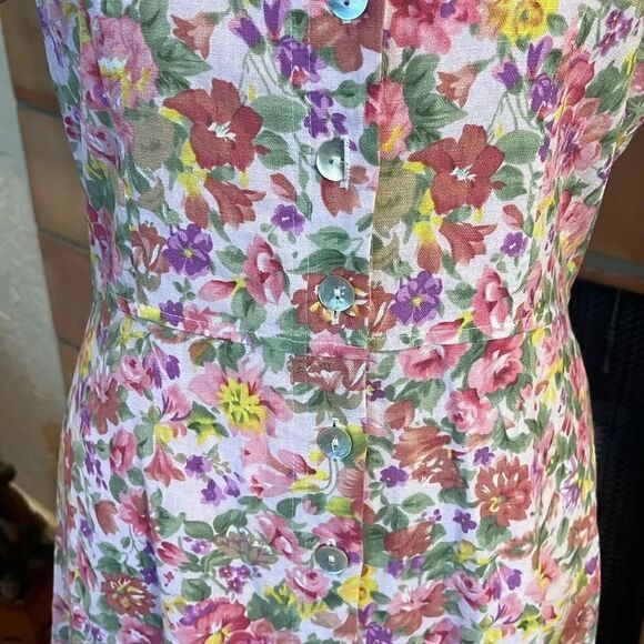 Chadwick’s Pink Floral Linen Button Up Midi Dress, 10! - Picture 3 of 8